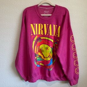 Urban Outfitters X Nirvana Oversized Sweatshirt Spiral Smile Face Pink Crewneck